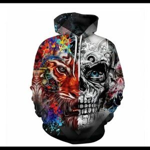 Split Design Tiger/ Skull Hoodie